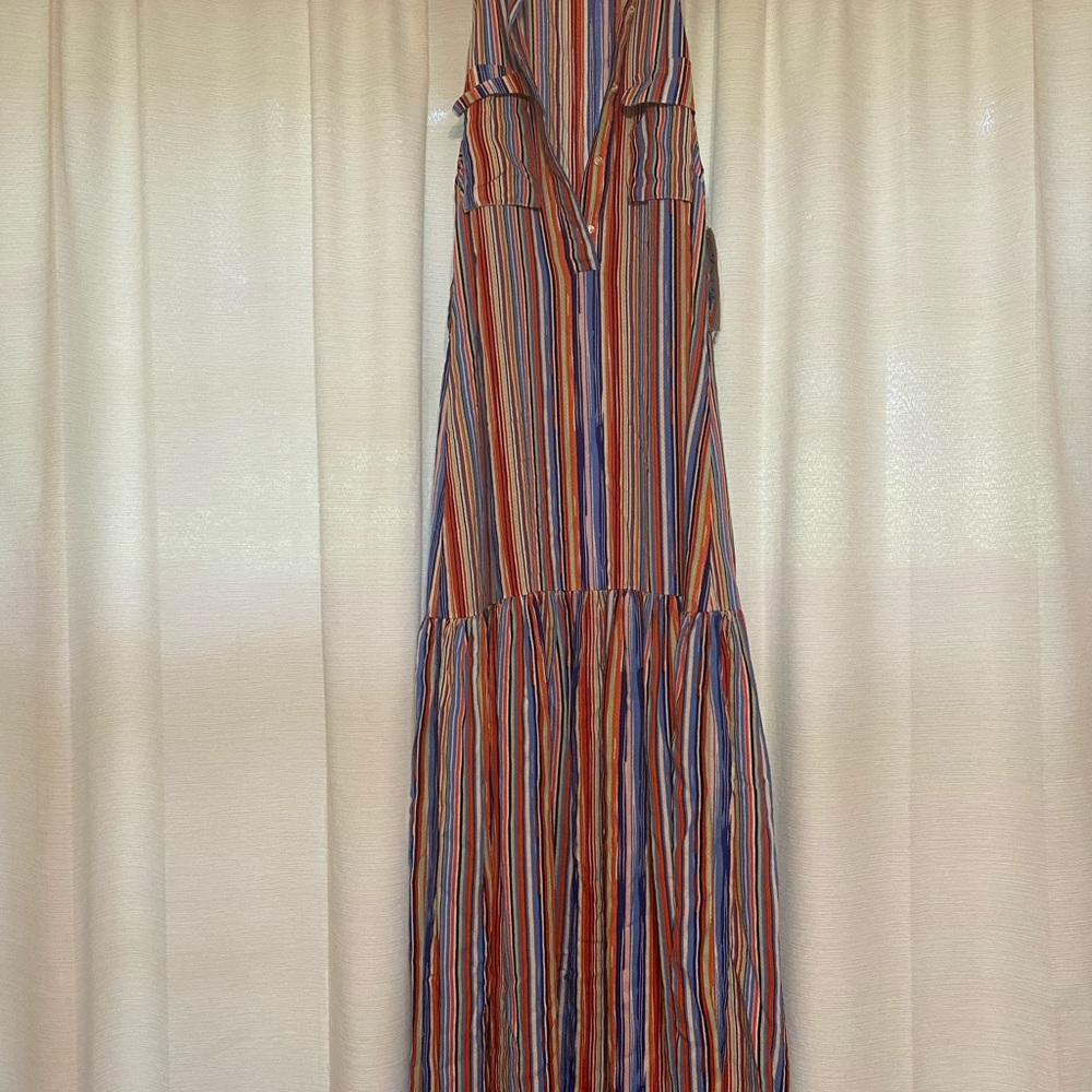 Blue multi stripe maxi dress size small